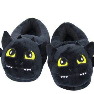 Black Dragon Plush Slippers Closed Toe Cozy Indoor Universal Fit Teen Adult size